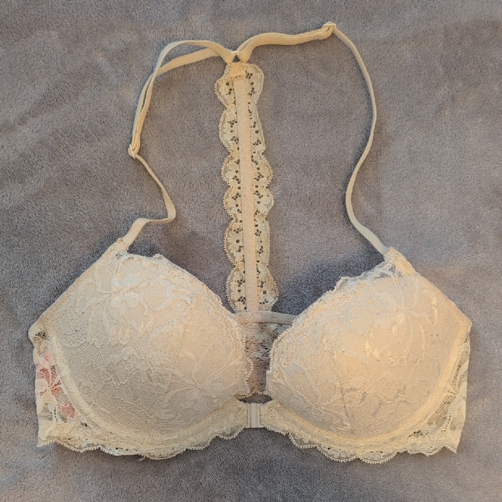 PINK Victoria's Secret Cream Lace Halter Bra